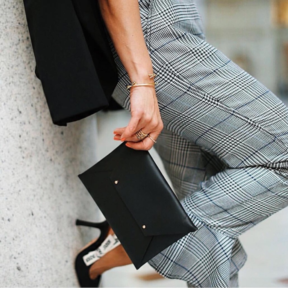 TRIBE ALIVE matte black leather clutch